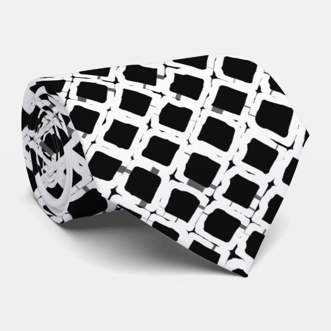 Black White Square Pattern Chic Tie (Rolled)