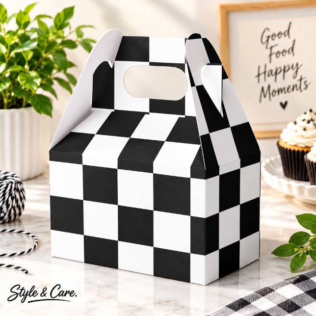 Black White Square Pattern Large Gable Favour Boxe Favor Box (Black White Square Pattern Large Gable Favor Boxes)