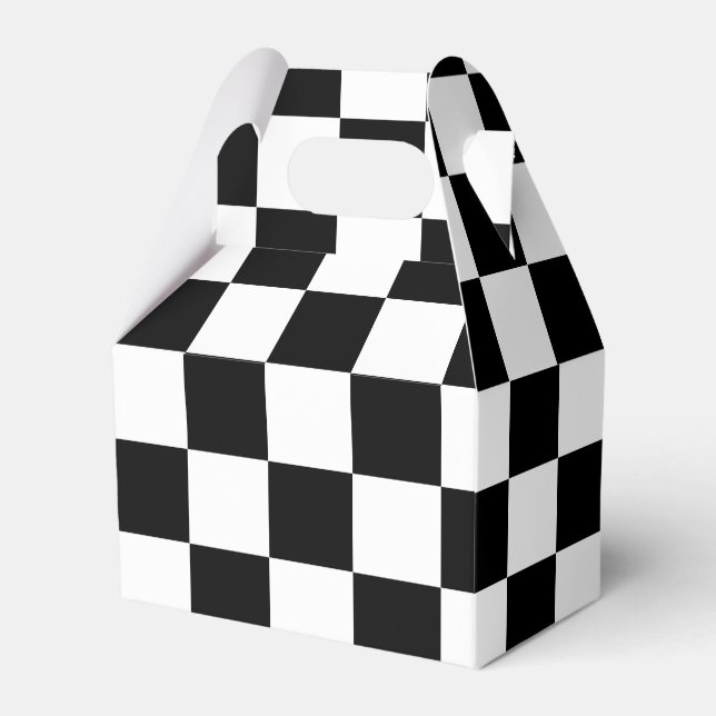 Black White Square Pattern Small Gable Favour Boxe Favor Box (Front Side)
