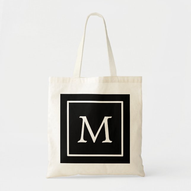 Black & White Square Personalized Custom Monogram Tote Bag (Front)