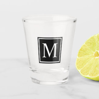 Black & White Square Personalized Initial Monogram Shot Glass