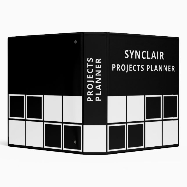 Black White Squared Personalized Projects Planner Binder (Background)