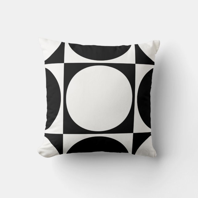 Black&White Squares&Circles Design Throw Pillow (Front)