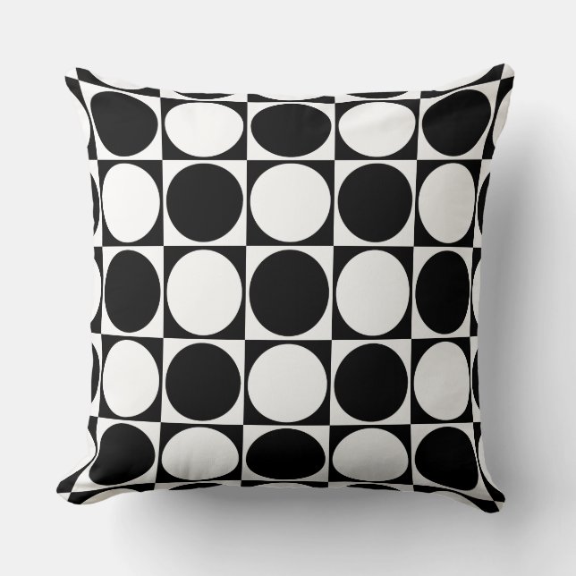 Black&White Squares&Circles Design Throw Pillow (Front)