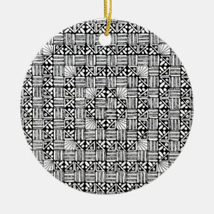 Black White Squares Stripes Pattern Design Ceramic Ornament