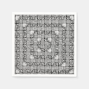 Black White Squares Stripes Pattern Design  Napkin