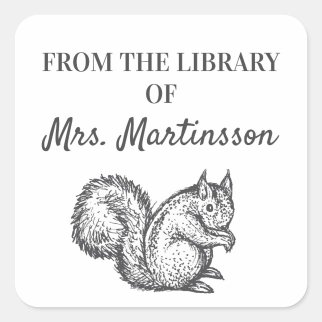 Black White Squirrel Teacher From Library Of Square Sticker (Front)