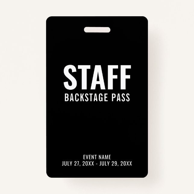 Black White Staff Backstage Pass ID Badge (Front)
