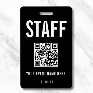 Black White Staff Backstage Pass QR Code Concert Badge