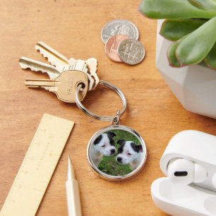 Black White Staffy Puppies, Key Ring