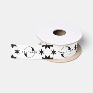Black White Star Business logo Christmas Custom Satin Ribbon