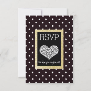 Black White Star Gold Heart RSVP Card