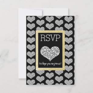 Black White Star Gold Heart RSVP simple elegant Card