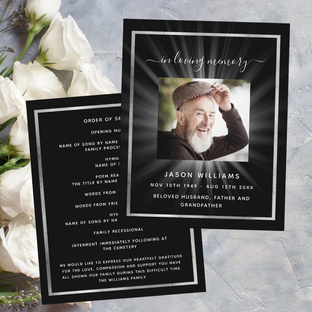 Black white star photo funeral program (Creator Uploaded)