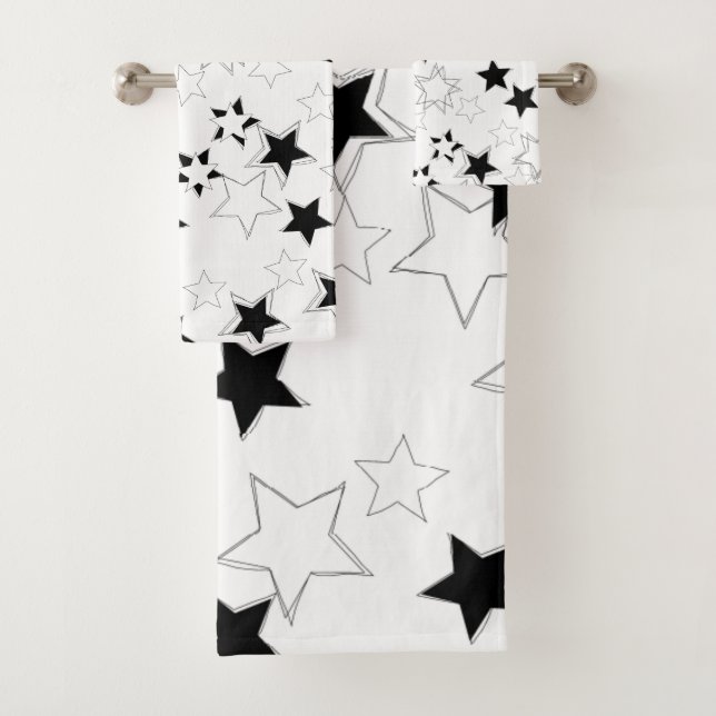 Black & White Stars Bathroom Towel Sets (Insitu)