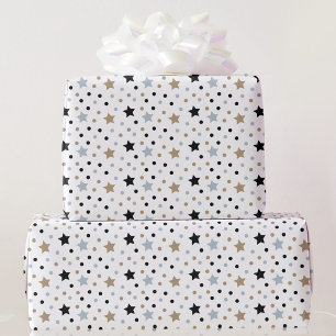 Black White Stars Christmas 5 Size Rolls Wrapping Paper