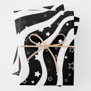 Black &White Stars On Lines Elegant  Design Wrapping Paper Sheet