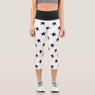 Black & White Stars Pattern Capri Leggings