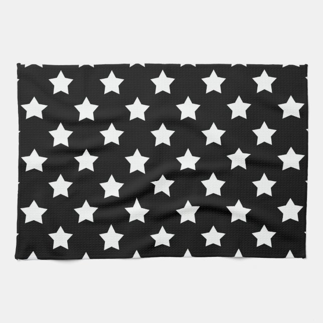 Black White Stars Pattern Decorative Kitchen Towel (Horizontal)