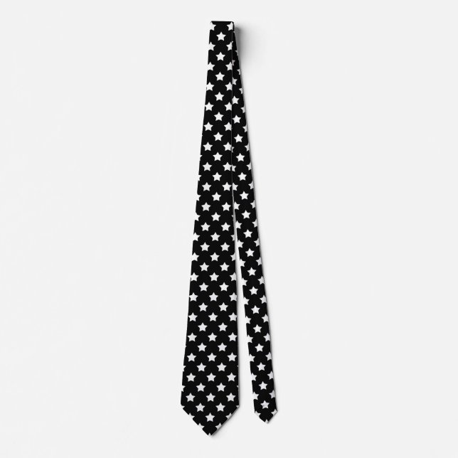Black White Stars Pattern Decorative Tie (Front)