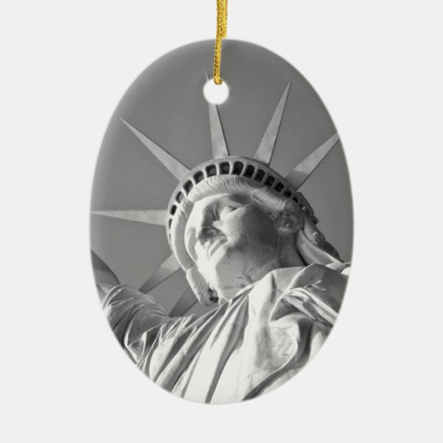 Black White Statue of Liberty Ceramic Ornament (Front)