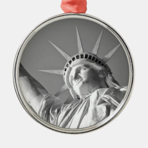 Black White Statue of Liberty Metal Ornament