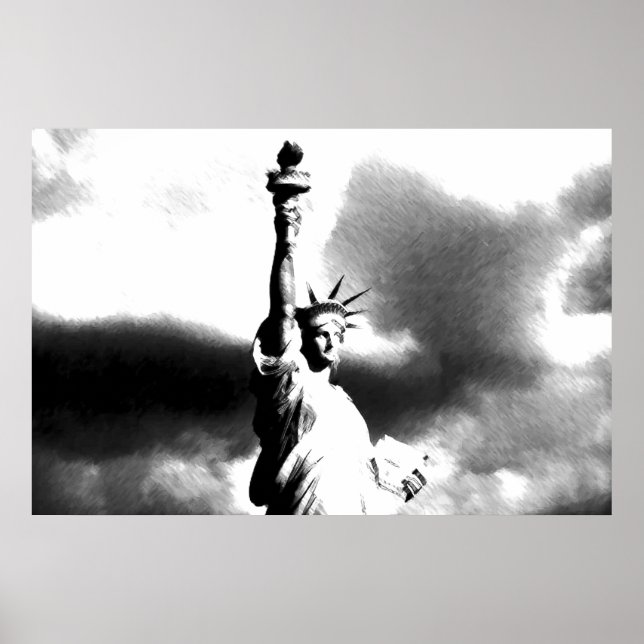 Black White Statue of Liberty New York City Poster (Front)