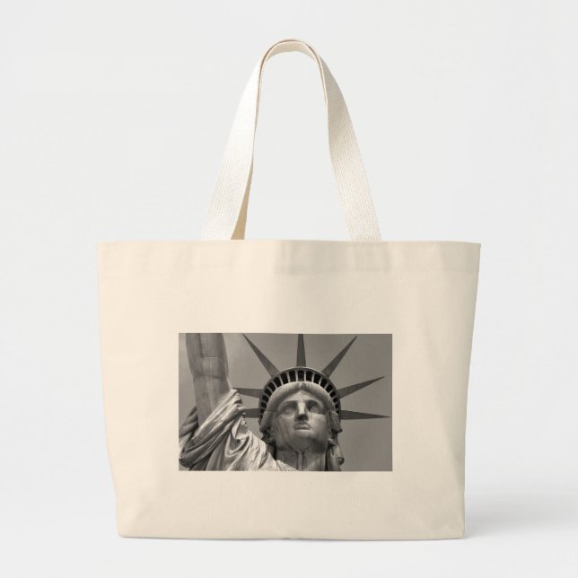 Black & White Statue of Liberty New York Large Tote Bag (Front)