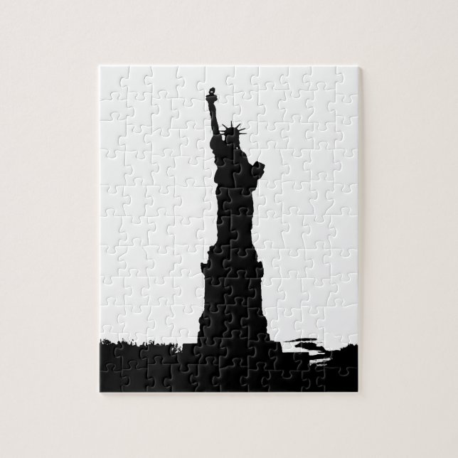 Black & White Statue of Liberty Silhouette Jigsaw Puzzle (Vertical)