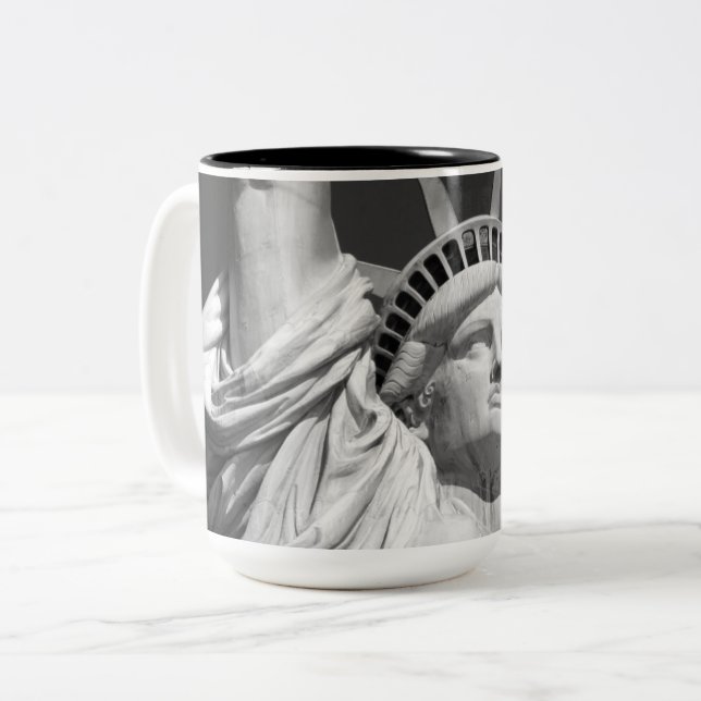 Black & White Statue of Liberty Two-Tone Coffee Mug (Front Left)