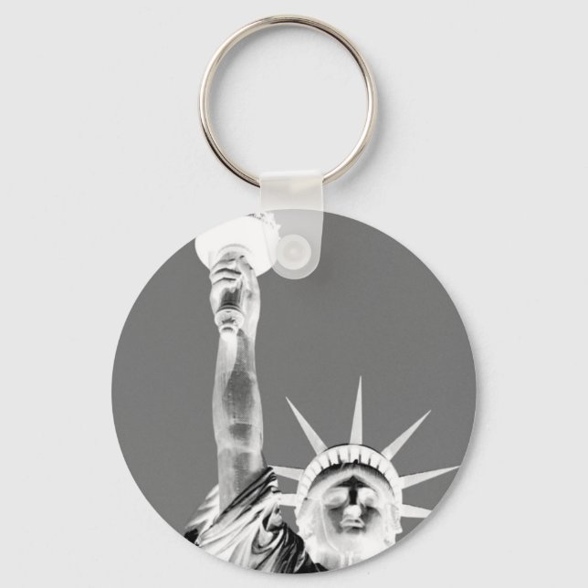 Black & White Statueof Liberty New York City Keychain (Front)
