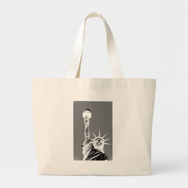 Black & White Statueof Liberty New York City Large Tote Bag (Front)