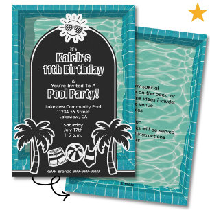 Black White Sticker Pool Party Birthday Invitation