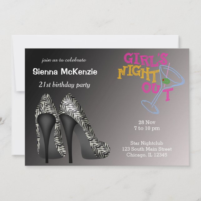 Black White Stilettos birthday Invitation (Front)