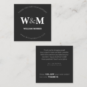 Black White Streetwear Edgy Branded Company Thanks Square Business Card