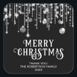 Black White String Lights Christmas Party Favour Square Sticker<br><div class="desc">Black and white string lights sparkles Christmas party favour stickers with a cute whimsical fun party for a festive Holiday.</div>