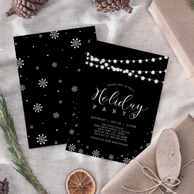 Black & White String Lights Company Holiday Party Invitation (Creator Uploaded)