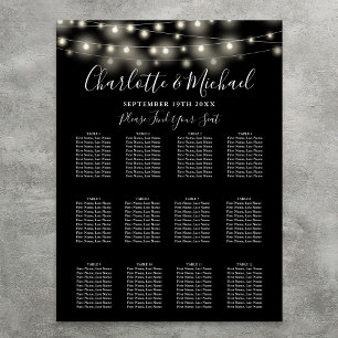 Black White String Lights Wedding Seating Chart