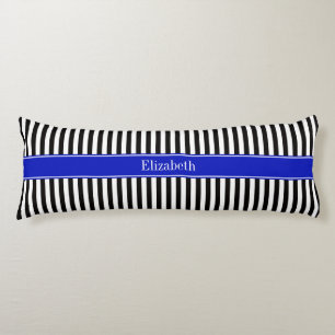 Black White Stripe Black Name Monogram Body Pillow