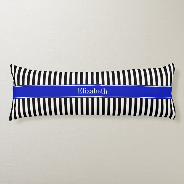 Black White Stripe Black Name Monogram Body Pillow (Front)