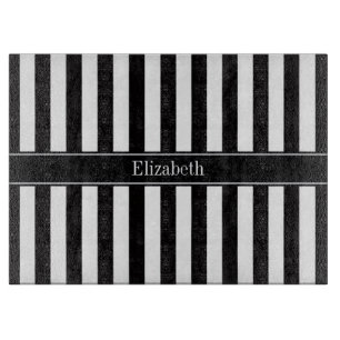 Black White Stripe Black Name Monogram Cutting Board