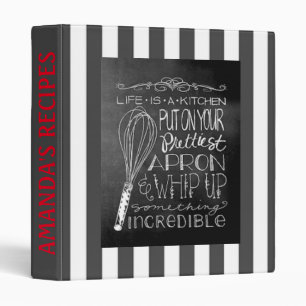 Black & White Stripe Chalkboard Style Recipe Binder