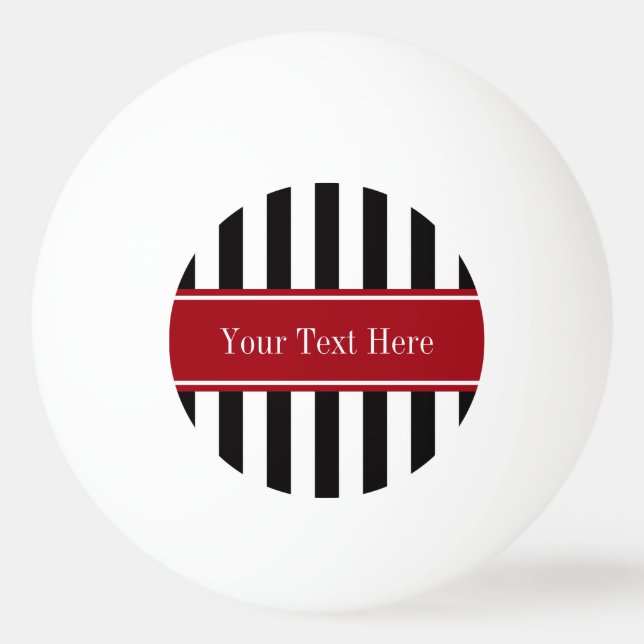 Black White Stripe Cranberry Red Name Monogram Ping Pong Ball (Front)
