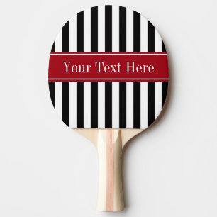 Black White Stripe Cranberry Red Name Monogram Ping Pong Paddle