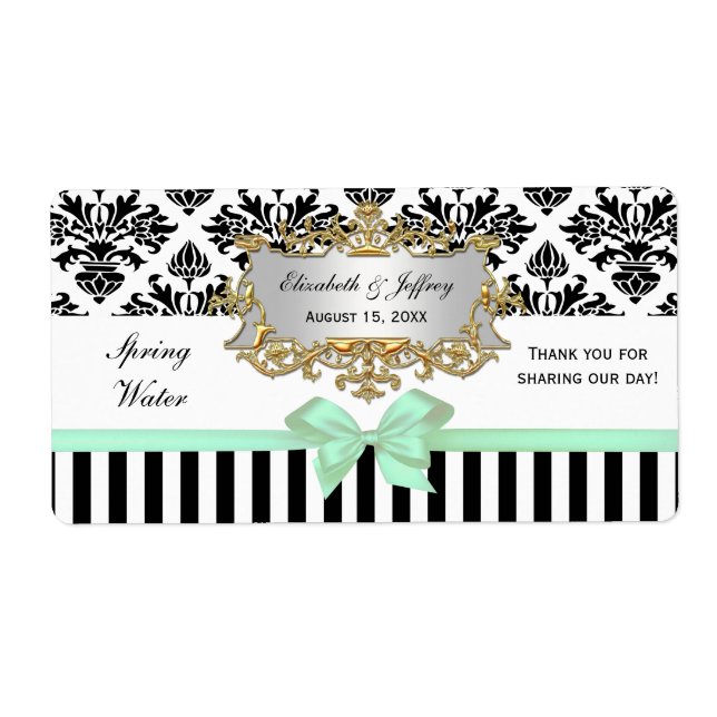 Black White Stripe Damask Mint #2 Water Label (Front)