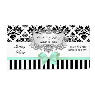 Black White Stripe Damask Mint Water Label Silver