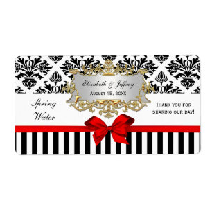 Black White Stripe Damask Red Water Label