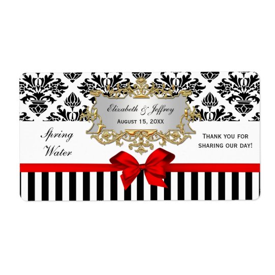 Black White Stripe Damask Red Water Label Shipping Label
