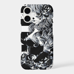 Black & White Stripe Day of the Dead Sugar Skull