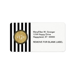 Black White Stripe Distressed Steampunk 3 Monogram Label